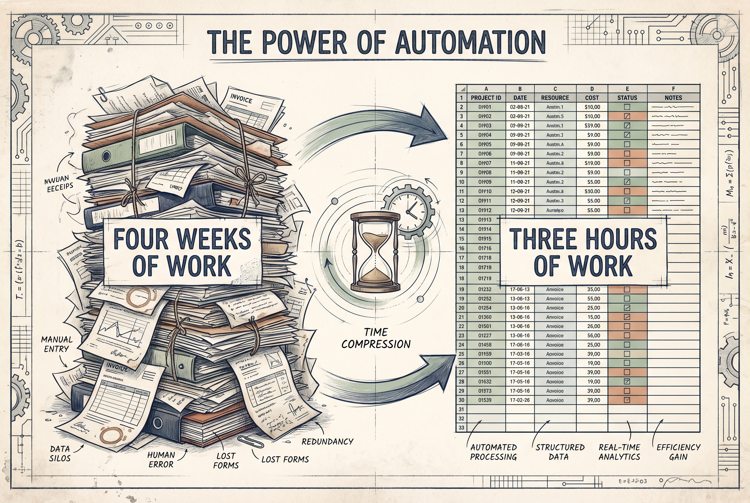 Editorial illustration of structured data flowing between two inventory systems